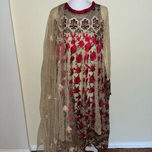 Fully Embroidered Net 3-Piece Pant Suit - New